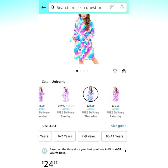 Unicorn Girls Fleece Hooded Robe - Picture 2 of 8